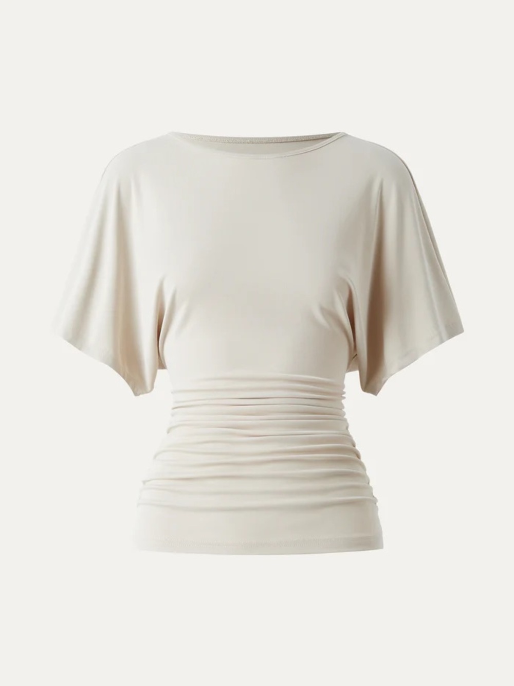NWT OGL Sandwashed Effortless Boatneck Batwing Sleeve Side Ruched Top in CREAM